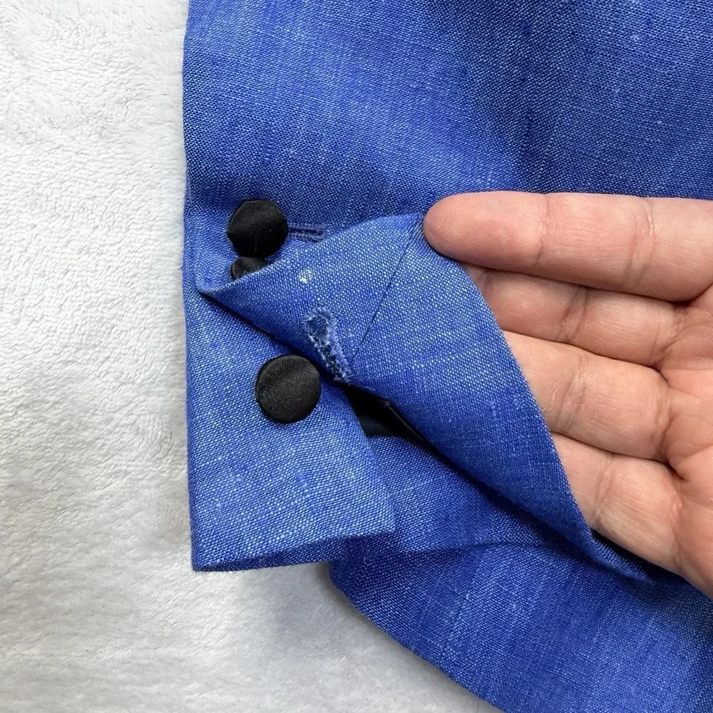 StudioSuits BESPOKE 3 Piece Tuxedo Linen Suit 44L 34x31 Vest Satin Stripe Shawl